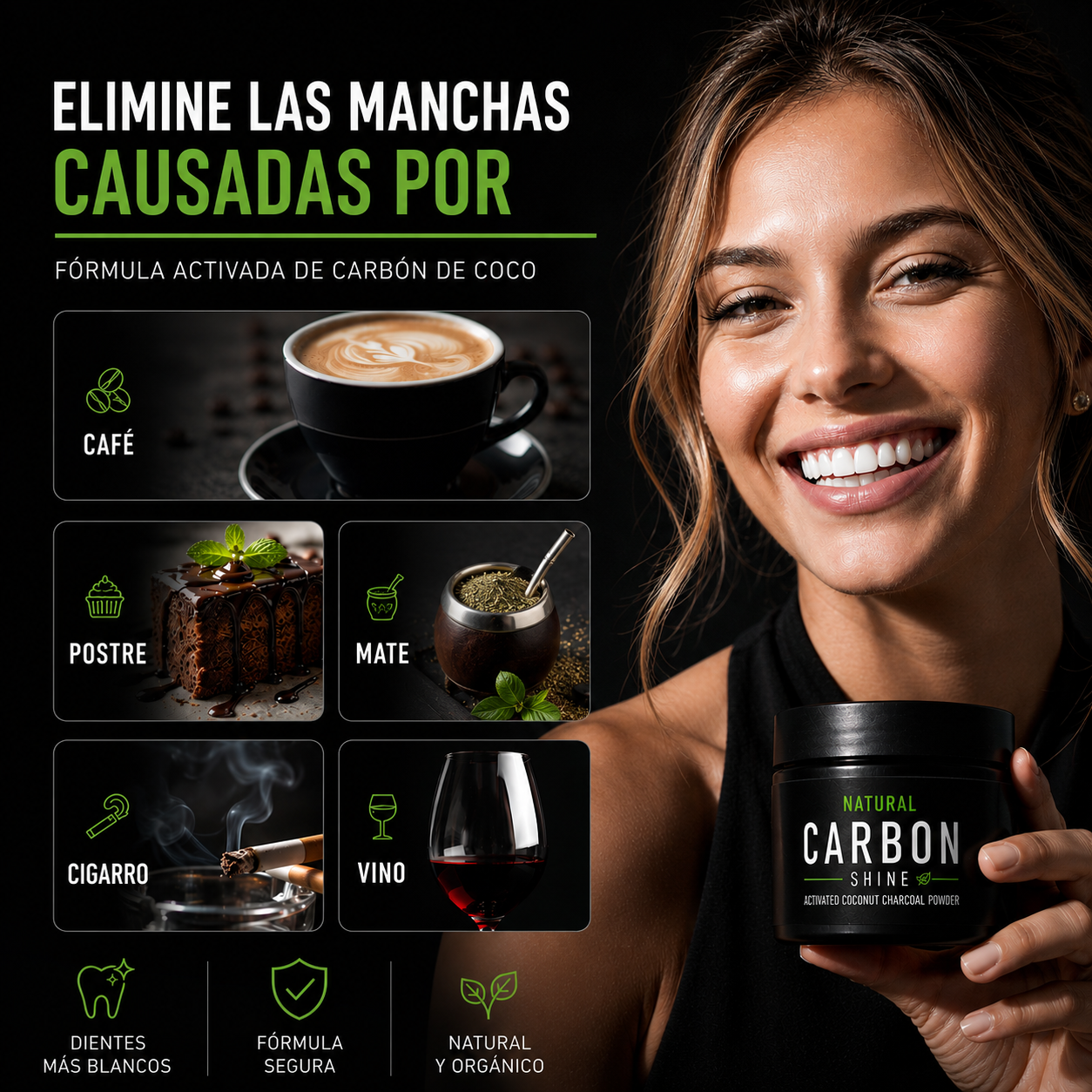 Blanqueador Dental Carbón Activado Sabor Coco